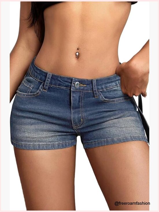 Pants - High Stretchy Low Rise Jean Shorts Women Y2K Mini Denim